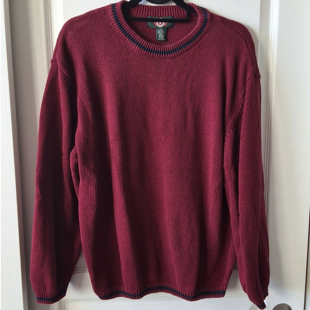 American Outpost Men XL Burgundy Red Ramie Cotton Knit Crewneck‎ Sweater Cabin